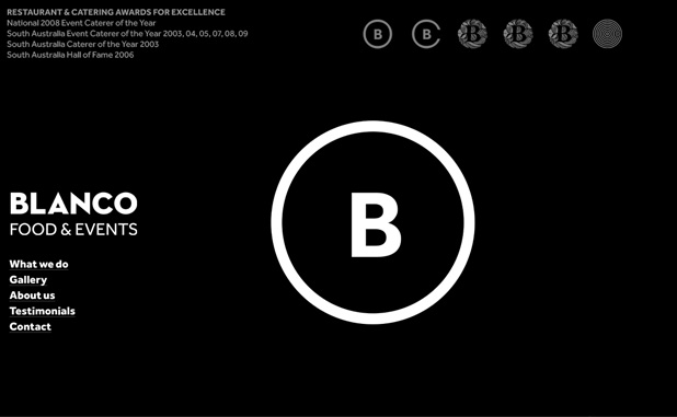 A screenshot showing the Blanco Food and Events home page